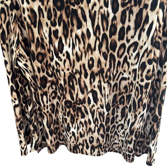 Chico's Womens Leopard Long Sleeve Pullover Tunic Top Sz 3 XL Crew Neck Stretchy - Picture 3 of 6